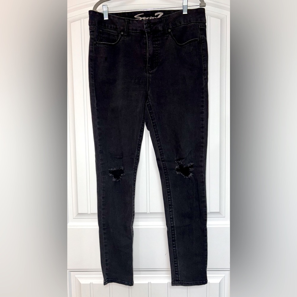 Women’s Seven7 Tummyless High Rise Skinny Distressed Black Jeans Size 12